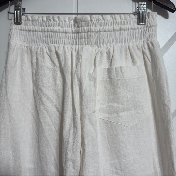 Women’s White Linen Blend Wide Leg Pants M High Waist Boho Beach Lounge Casual - Picture 4 of 7